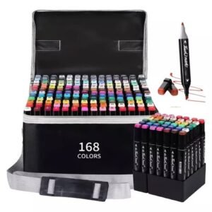 Estuche de Marcadores de Doble Punta Profesional (168 Unidades) | Gama Cromática Completa y Base Organizadora