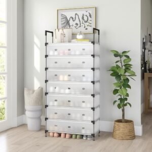 Zapatero Metálico de 8 Niveles con Cubierta Antipolvo | Capacidad Máxima y Protección para Calzado